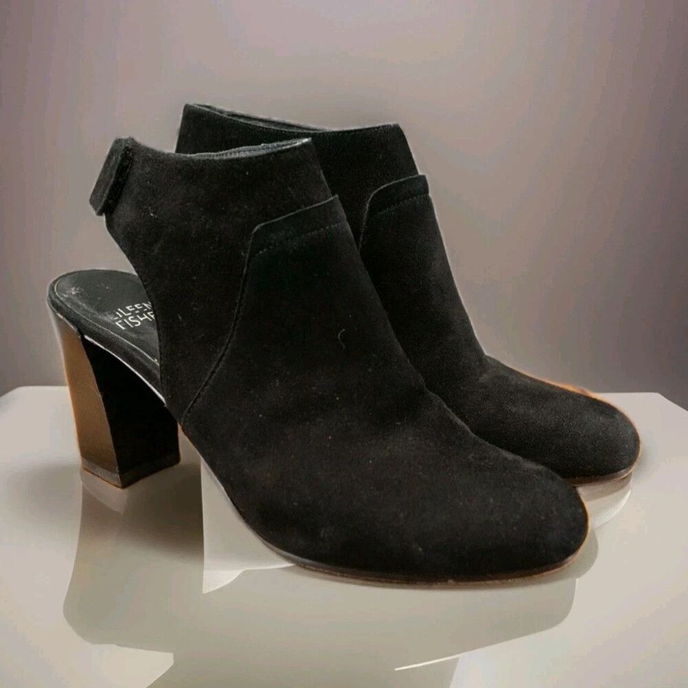 Eileen Fisher Ideal Black Suede Closed Toe Slingback Shoes Women Size 9.5 Black